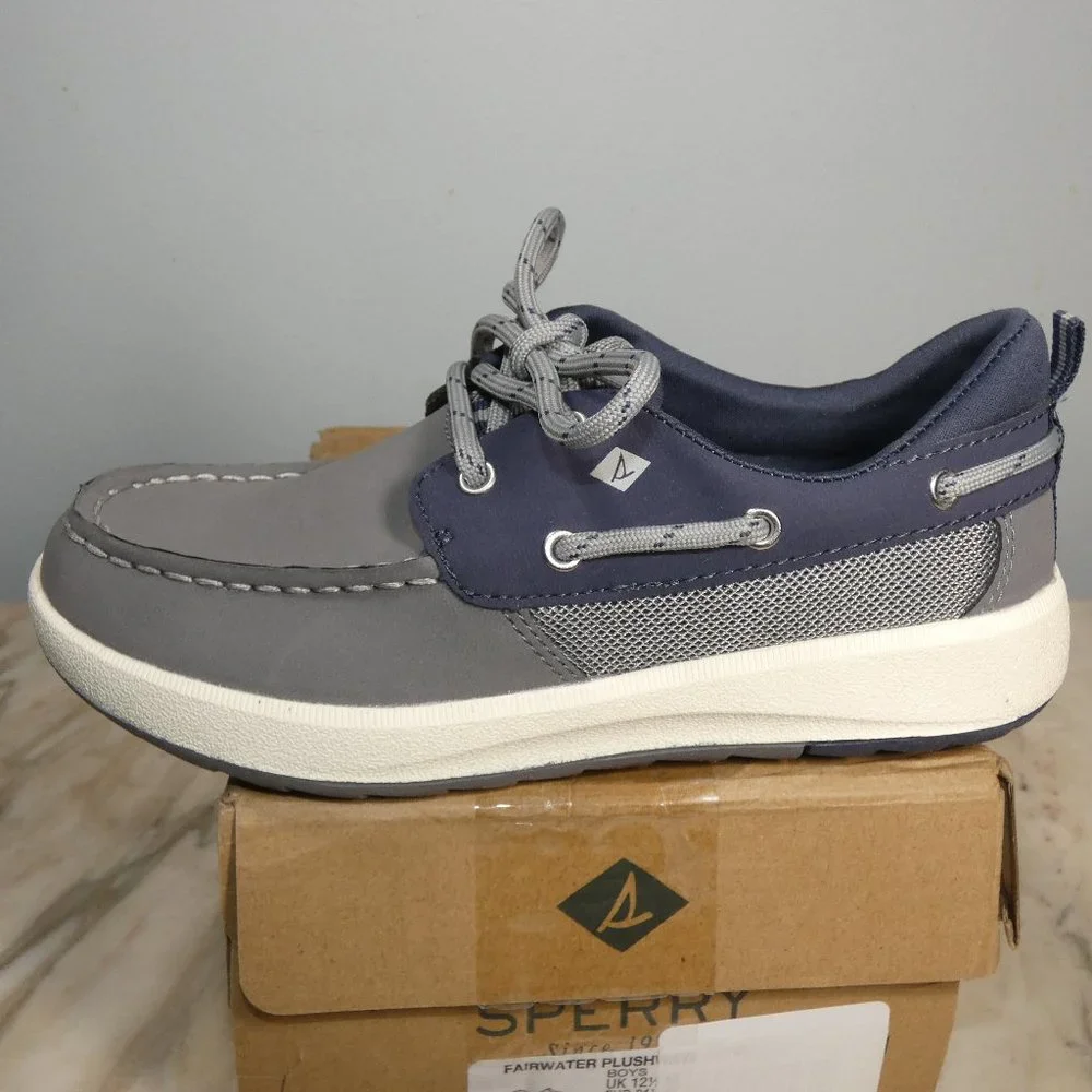 Sperry Fairwater Plushwave Sneaker, Grey/Navy, 13.5 US Unisex Big Kid